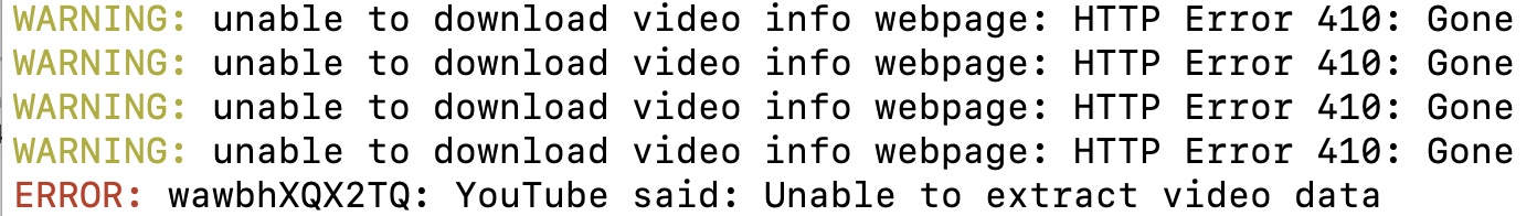 Youtube-dl Error: YouTube said: Unable to extract video data (Fixed)